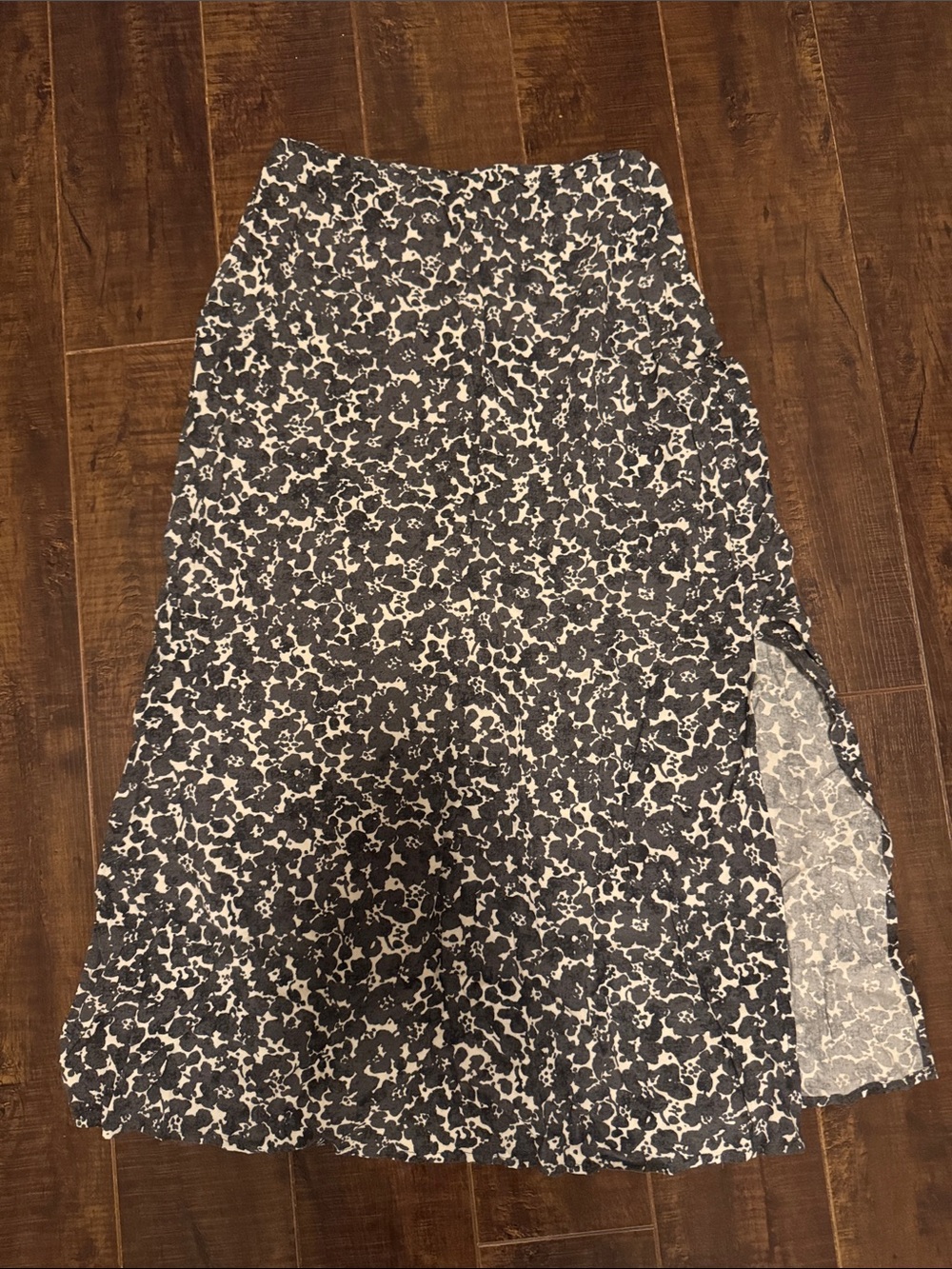 Black & White Floral Midi Skirt with Side Slit